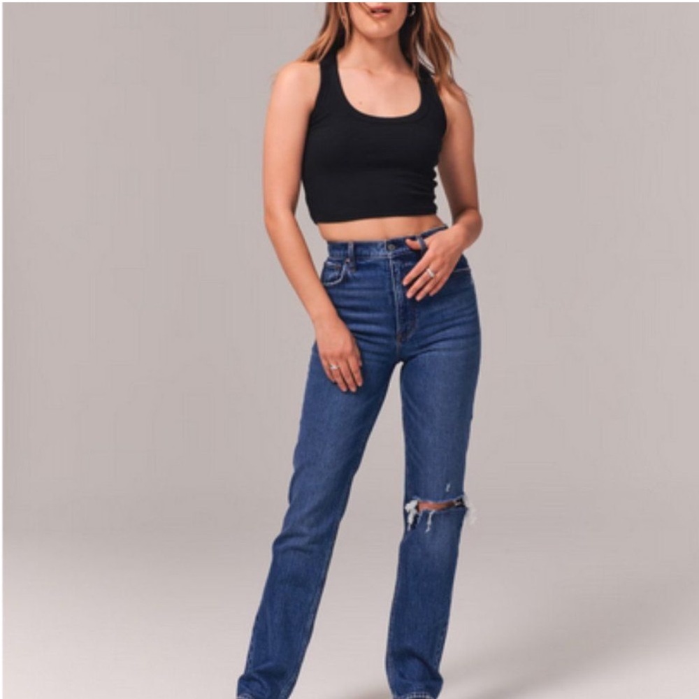 NWT Abercrombie High Rise 90s Straight Jeans in Medium Destroy - Curve Love